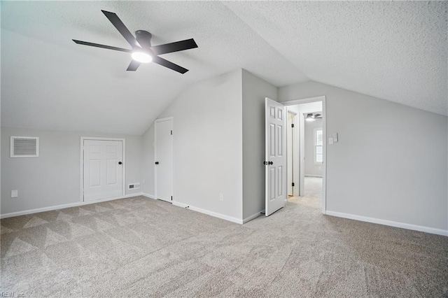 1600 Walsh Ct, Virginia Beach, VA 23454 - bonus room with lofted ceiling, a textured ceiling, carpet, ceiling fan, and baseboards