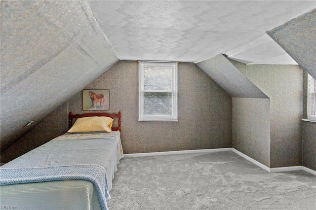 253 S George Washington Hwy, Chesapeake, VA 23323 - bedroom featuring a textured ceiling, lofted ceiling, carpet flooring, and baseboards