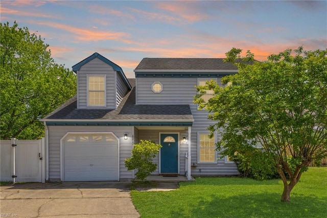 6017 Glen View Dr, Virginia Beach, VA 23464 - view of front of house featuring a shingled roof, a garage, driveway, and a gate