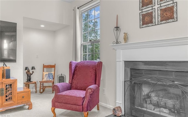 2230 Angler Ln, Chesapeake, VA 23323 - living area featuring carpet, baseboards, and a fireplace
