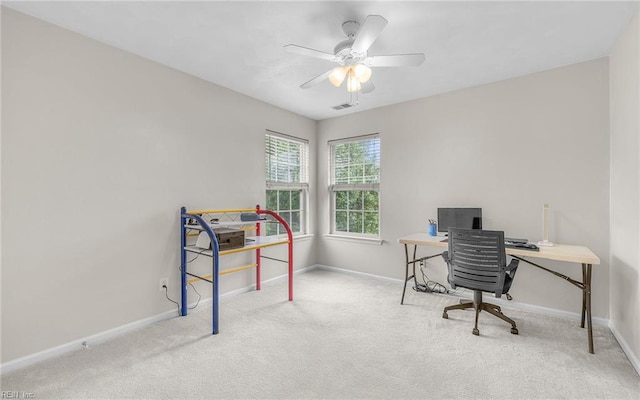 2230 Angler Ln, Chesapeake, VA 23323 - home office with carpet floors, baseboards, and ceiling fan