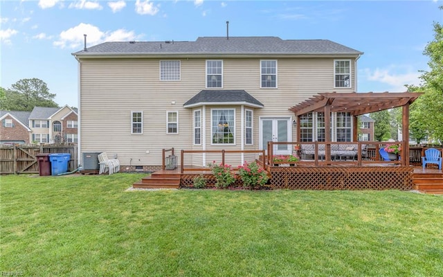 2230 Angler Ln, Chesapeake, VA 23323 - rear view of property featuring a pergola, a wooden deck, central AC unit, and crawl space