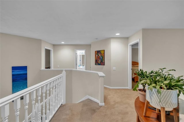 2537 Springhaven Dr, Virginia Beach, VA 23456 - hall featuring an upstairs landing, light colored carpet, recessed lighting, and baseboards