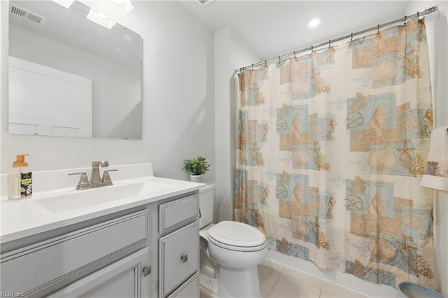 6729 Nolan Run, Gloucester, VA 23061 - bathroom featuring tile patterned flooring, toilet, vanity, and a shower with curtain