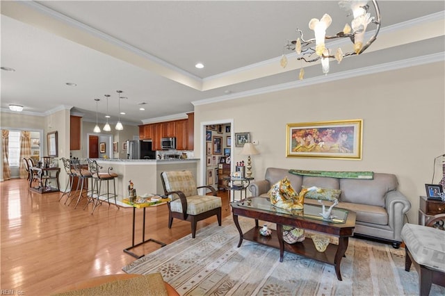 2968 Elegance Ln, Virginia Beach, VA 23456 - living area featuring a chandelier, ornamental molding, light wood finished floors, and recessed lighting