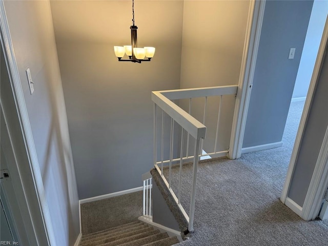 719 Tilden Pl, Virginia Beach, VA 23454 - staircase featuring carpet floors, a chandelier, and baseboards