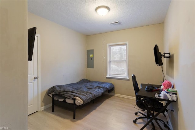 117 Bute St, Suffolk, VA 23434 - bedroom with electric panel, wood finished floors, a textured ceiling, baseboards, and an office area
