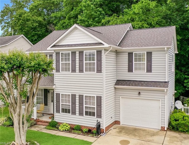 5049 Kelso St, Suffolk, VA 23435 - view of front of property featuring a shingled roof, a garage, concrete driveway, a front yard, and covered porch