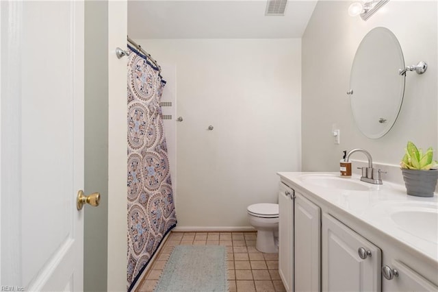 5049 Kelso St, Suffolk, VA 23435 - full bathroom with toilet, double vanity, tile patterned flooring, and a shower with shower curtain