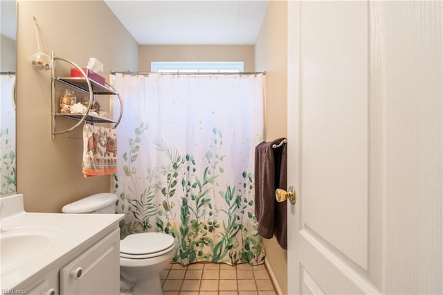 5049 Kelso St, Suffolk, VA 23435 - bathroom featuring toilet, tile patterned flooring, vanity, and curtained shower