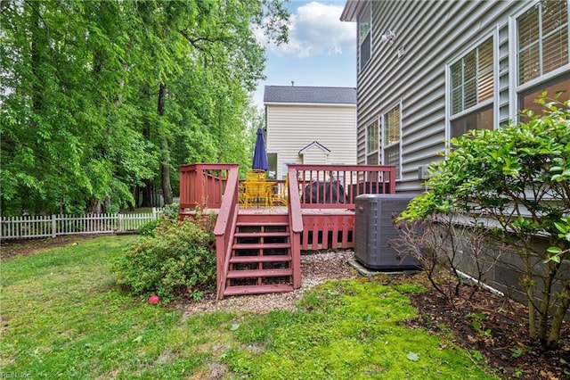 5049 Kelso St, Suffolk, VA 23435 - wooden terrace with central air condition unit and fence