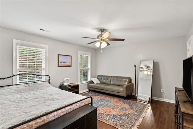 527 Lakeshead Dr, Williamsburg, VA 23185 - bedroom featuring dark wood finished floors, baseboards, and ceiling fan