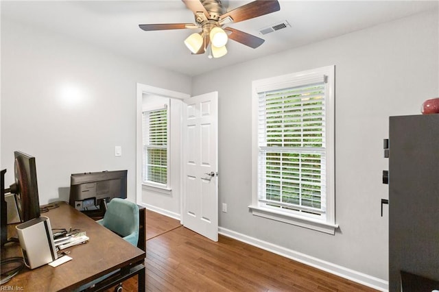527 Lakeshead Dr, Williamsburg, VA 23185 - office space with ceiling fan, wood finished floors, and baseboards