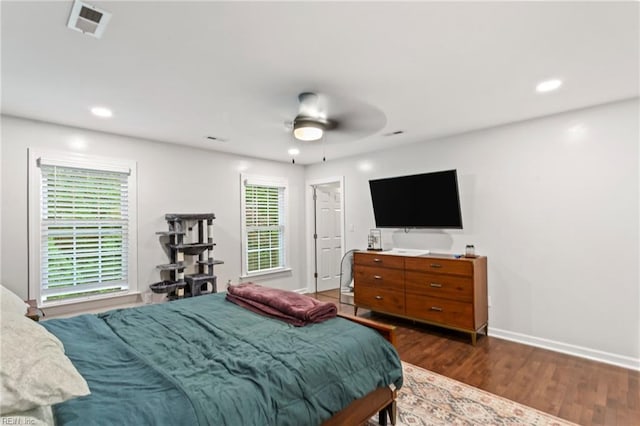 527 Lakeshead Dr, Williamsburg, VA 23185 - bedroom with wood finished floors, baseboards, recessed lighting, and ceiling fan