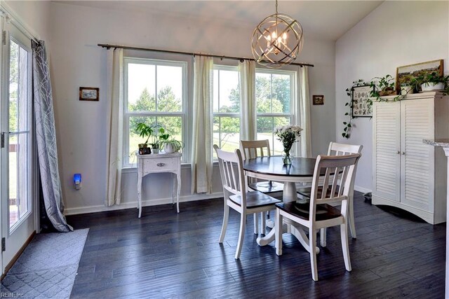 20 Pickins Dr, Poquoson, VA 23662 - dining area featuring a chandelier, plenty of natural light, and dark wood-style floors