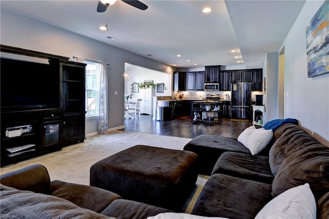 20 Pickins Dr, Poquoson, VA 23662 - living area featuring ceiling fan, baseboards, recessed lighting, and carpet flooring