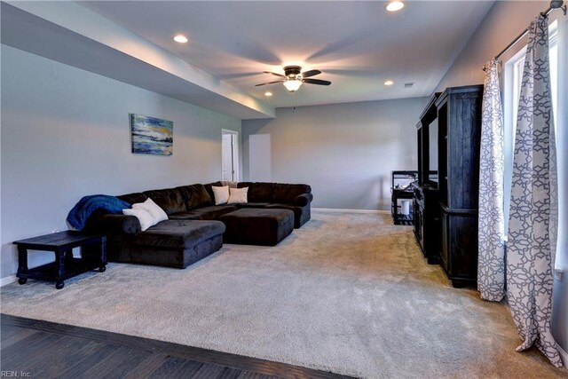 20 Pickins Dr, Poquoson, VA 23662 - carpeted living area featuring baseboards, a ceiling fan, and recessed lighting