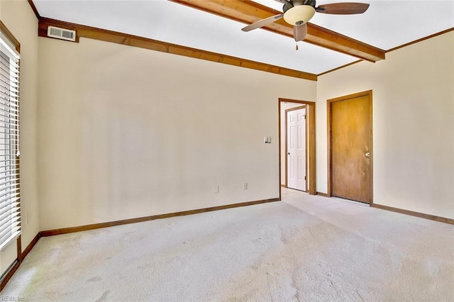 810 Erskine St, Hampton, VA 23666 - empty room featuring carpet flooring, a ceiling fan, beam ceiling, baseboards, and plenty of natural light