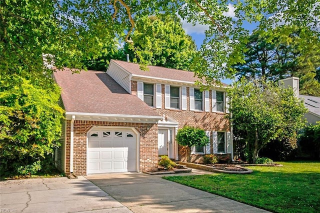 810 Erskine St, Hampton, VA 23666 - view of front of house with concrete driveway, brick siding, a garage, a front yard, and a shingled roof