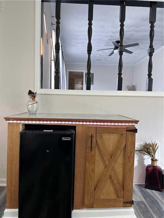 2800 Candlewood Cir, Chesapeake, VA 23324 - detailed view of refrigerator, wood finished floors, and a ceiling fan