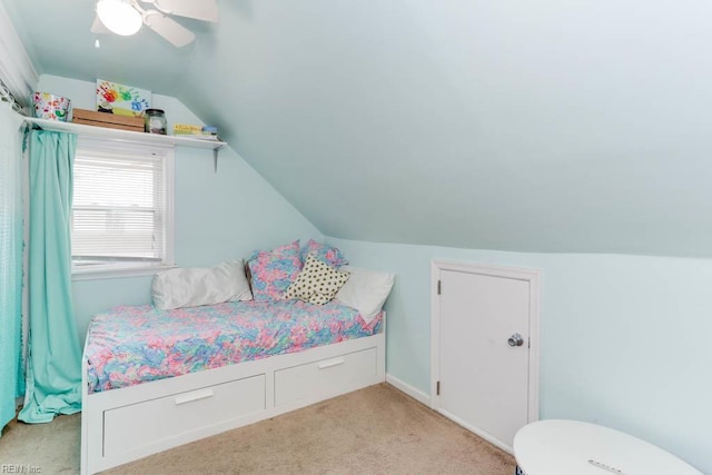 8140 Kenwood Dr, Norfolk, VA 23518 - bedroom with lofted ceiling, light carpet, and a ceiling fan