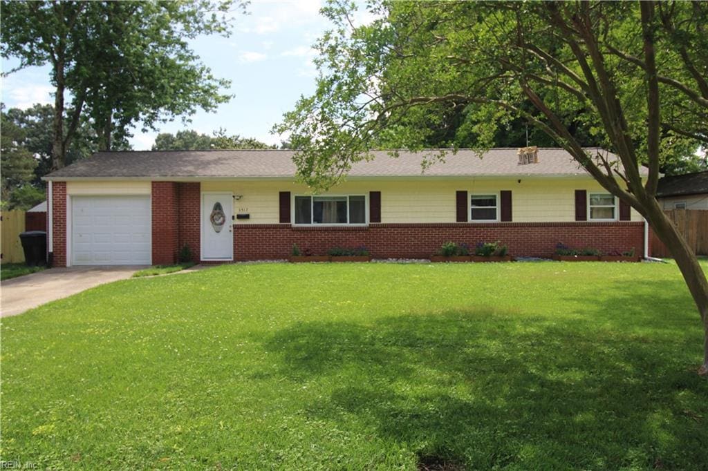 3517 Stancil St, Virginia Beach, VA 23452 - single story home featuring driveway, a garage, and brick siding