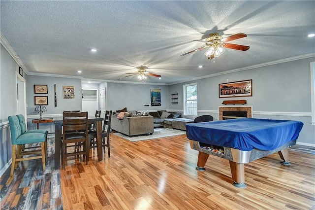3582 Tennessee Ave, Norfolk, VA 23502 - dining room with a textured ceiling, light wood-style floors, a ceiling fan, ornamental molding, and recessed lighting