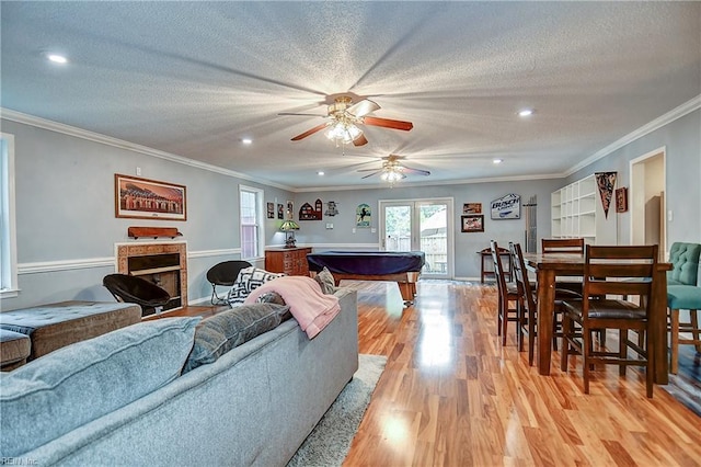 3582 Tennessee Ave, Norfolk, VA 23502 - living area with a ceiling fan, billiards, light wood-type flooring, a textured ceiling, and recessed lighting