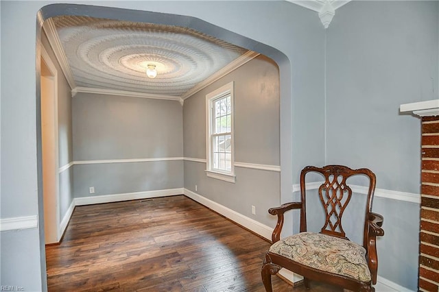 3582 Tennessee Ave, Norfolk, VA 23502 - unfurnished room with wood finished floors, ornamental molding, arched walkways, and baseboards