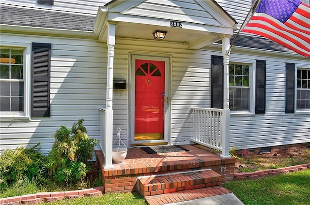 3582 Tennessee Ave, Norfolk, VA 23502 - property entrance featuring a shingled roof and crawl space