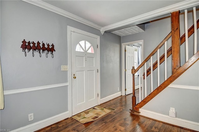 3582 Tennessee Ave, Norfolk, VA 23502 - entrance foyer featuring baseboards, stairway, wood finished floors, and crown molding