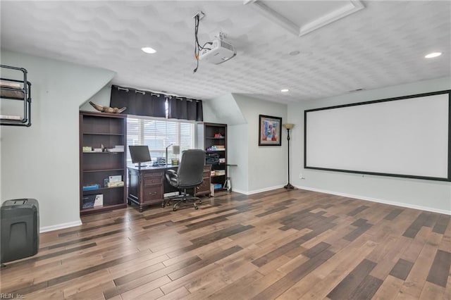 107 Hamilton Ct, Suffolk, VA 23435 - office with wood finished floors, baseboards, recessed lighting, and attic access
