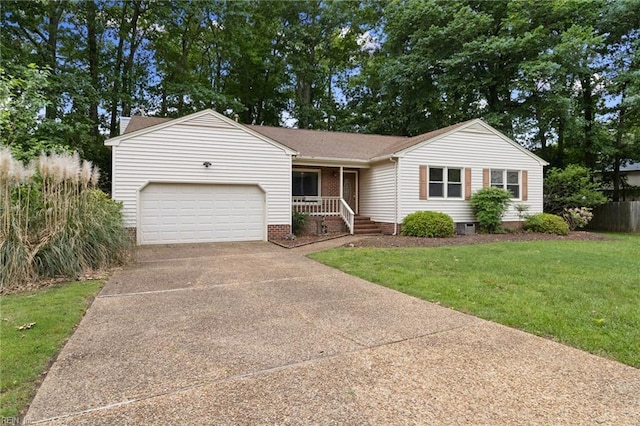 25 Hunter Trce, Hampton, VA 23669 - single story home with an attached garage, driveway, a front lawn, roof with shingles, and covered porch