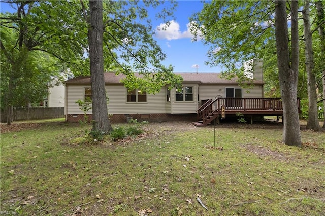 25 Hunter Trce, Hampton, VA 23669 - back of house with a deck, crawl space, and a chimney