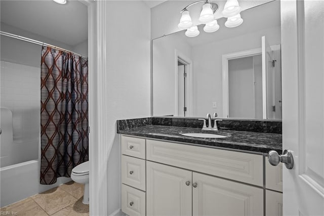 3925 Grand Isle Dr, Chesapeake, VA 23323 - full bath featuring toilet, vanity, tile patterned floors, and shower / bath combo with shower curtain