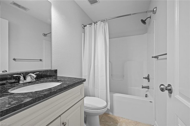 3925 Grand Isle Dr, Chesapeake, VA 23323 - bathroom featuring toilet, shower / bath combination with curtain, vanity, and tile patterned flooring