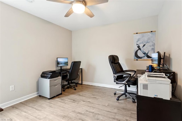 1430 Poquoson Ave, Poquoson, VA 23662 - home office with baseboards, light wood finished floors, and a ceiling fan