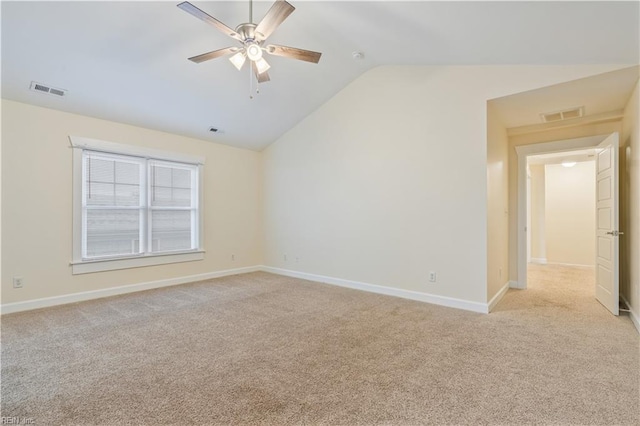 1278 Little Bay Ave Unit B, Norfolk, VA 23503 - unfurnished room featuring a ceiling fan, lofted ceiling, light colored carpet, and baseboards