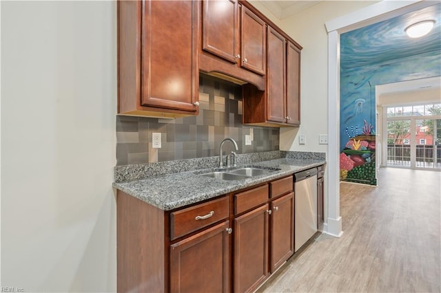 1278 Little Bay Ave Unit B, Norfolk, VA 23503 - kitchen with a sink, stainless steel dishwasher, light wood-style flooring, light stone counters, and baseboards