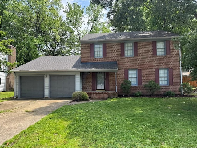 155 Wilderness Rd, Hampton, VA 23669 - view of front of property featuring an attached garage, driveway, a front yard, and brick siding