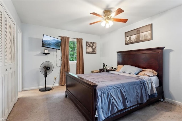 155 Wilderness Rd, Hampton, VA 23669 - bedroom with light colored carpet, baseboards, a closet, and a ceiling fan