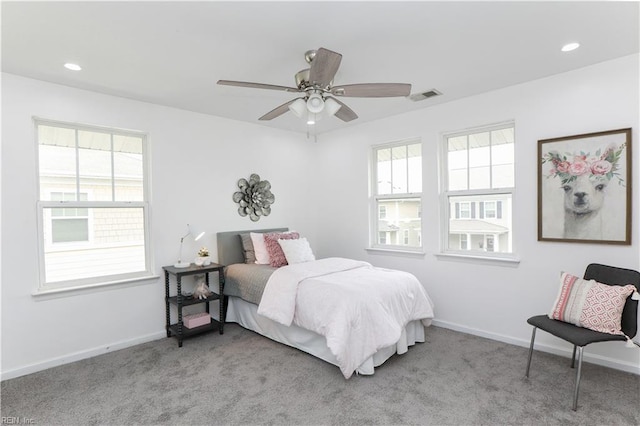 1060 Fairgrounds Ln, Suffolk, VA 23434 - carpeted bedroom with multiple windows, baseboards, recessed lighting, and ceiling fan