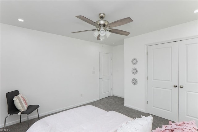 1060 Fairgrounds Ln, Suffolk, VA 23434 - carpeted bedroom with baseboards, a closet, ceiling fan, and recessed lighting