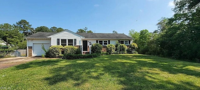 49 Church St, Poquoson, VA 23662 - ranch-style home featuring driveway, an attached garage, a front lawn, and brick siding
