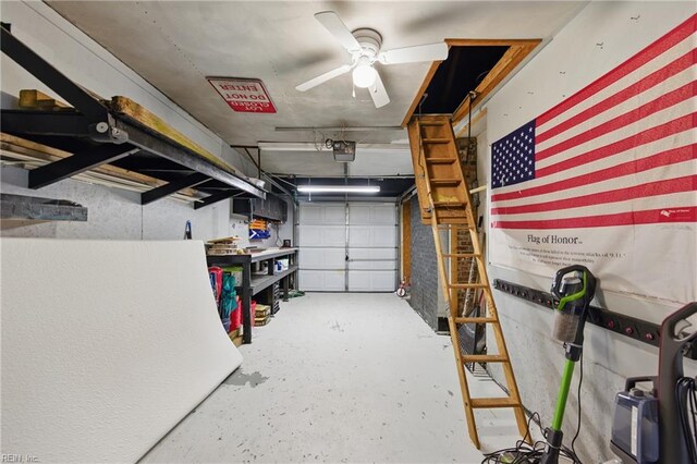 725 Forest Trl, Virginia Beach, VA 23452 - garage with a garage door opener and a ceiling fan