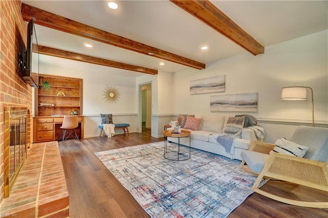 1305 Oak Ridge Dr, Chesapeake, VA 23322 - living area featuring wood finished floors, beamed ceiling, recessed lighting, and baseboards