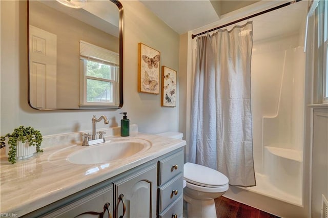 1305 Oak Ridge Dr, Chesapeake, VA 23322 - bathroom featuring toilet, a shower with curtain, vanity, and wood finished floors