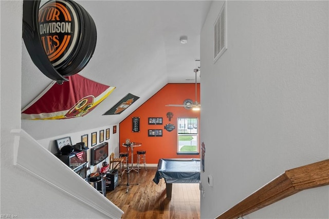 121 Algonquin Trl, Shawboro, NC 27973 - stairs with wood finished floors, vaulted ceiling, and baseboards