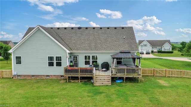 121 Algonquin Trl, Shawboro, NC 27973 - back of house with a gazebo, crawl space, a wooden deck, and a shingled roof