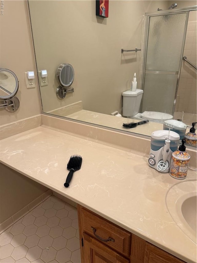 4705 Kempsville Green Parkway, Virginia Beach, VA 23462 - bathroom with tile patterned flooring, a stall shower, and vanity